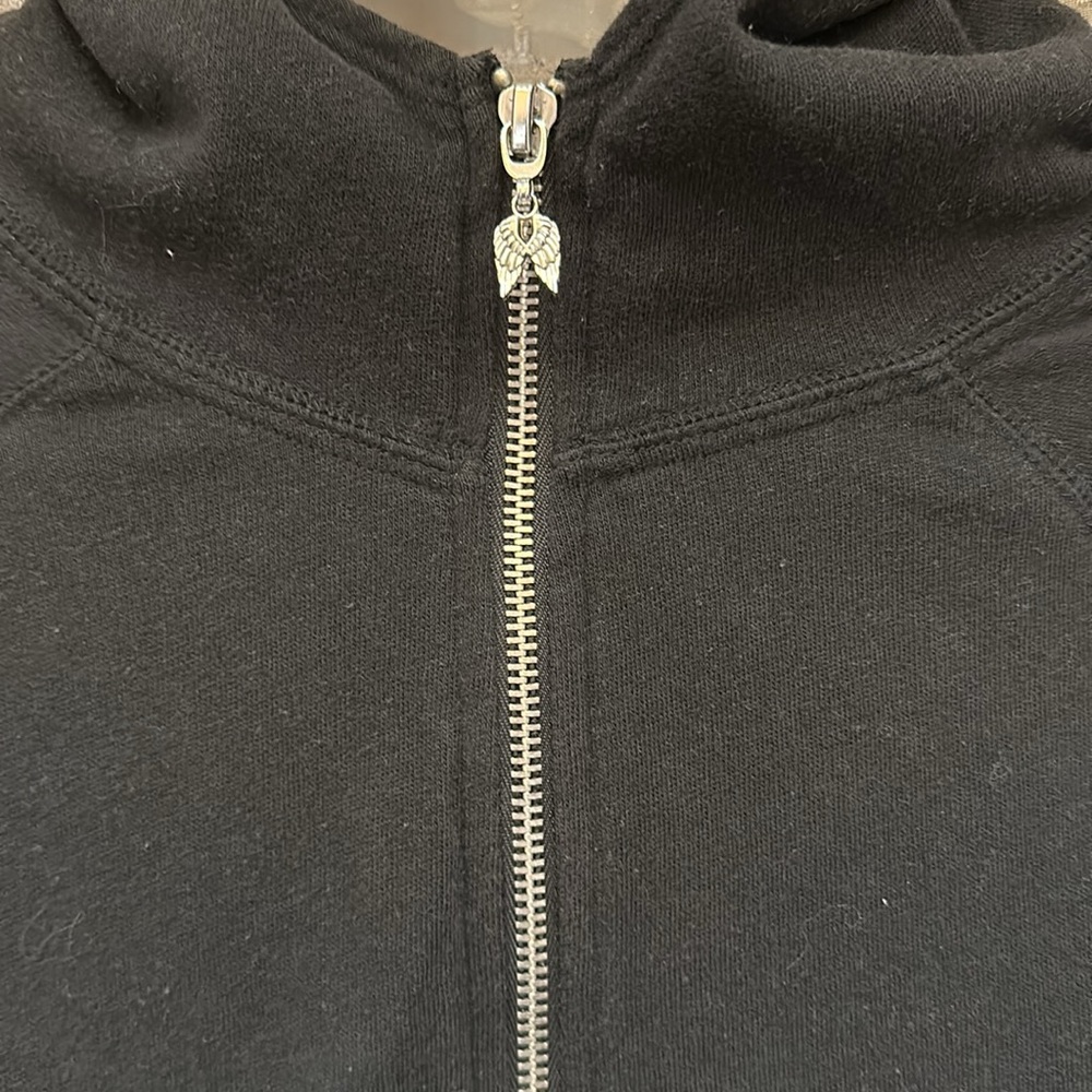 Victoria’s Secret Black Bling Love Angel Tunic Hooded Sweater Size Medium - Picture 5 of 9